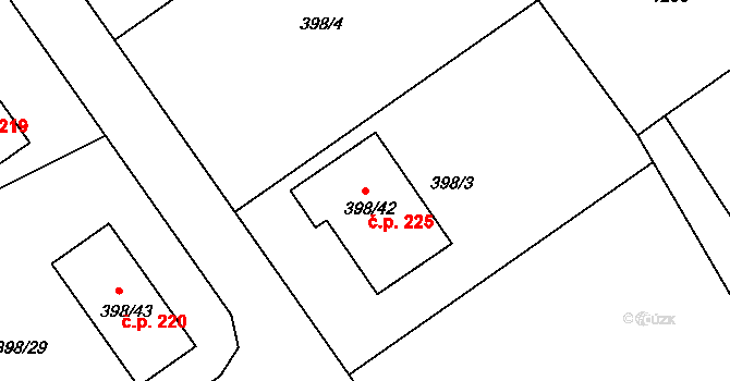 Andělská Hora 225 na parcele st. 398/42 v KÚ Andělská Hora, Katastrální mapa
