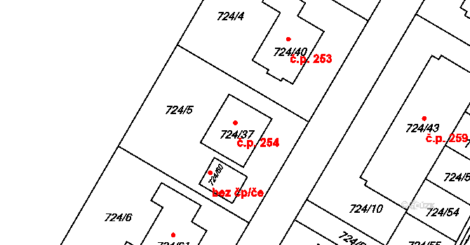 Chvalovice 254 na parcele st. 724/37 v KÚ Chvalovice, Katastrální mapa