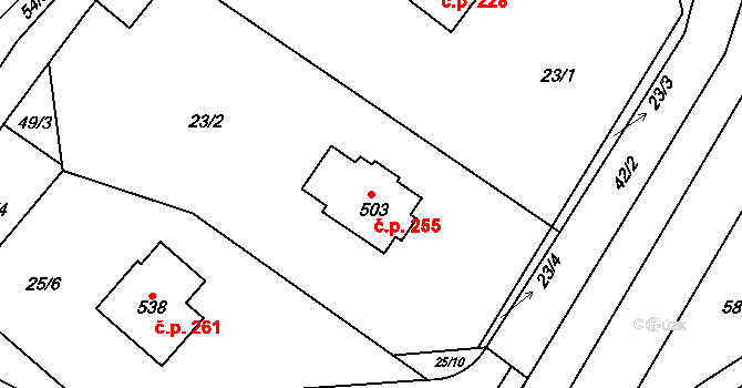 Trstěnice 255 na parcele st. 503 v KÚ Trstěnice u Litomyšle, Katastrální mapa