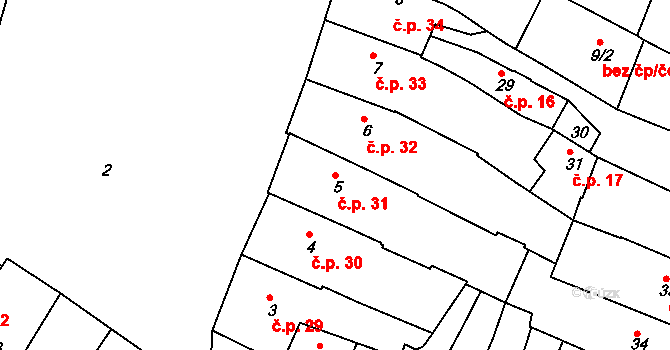 Jemnice 31 na parcele st. 5 v KÚ Jemnice, Katastrální mapa