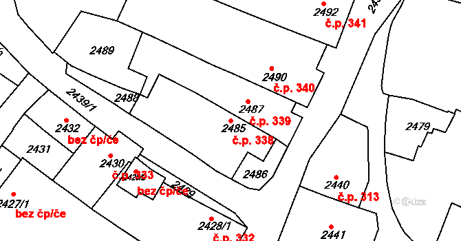 Jemnice 338 na parcele st. 2485 v KÚ Jemnice, Katastrální mapa
