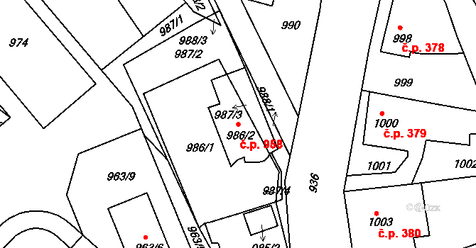 Jemnice 958 na parcele st. 986/2 v KÚ Jemnice, Katastrální mapa