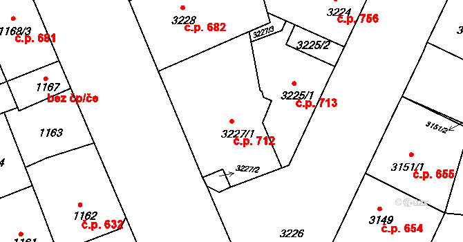 Předměstí 712, Litoměřice na parcele st. 3227/1 v KÚ Litoměřice, Katastrální mapa