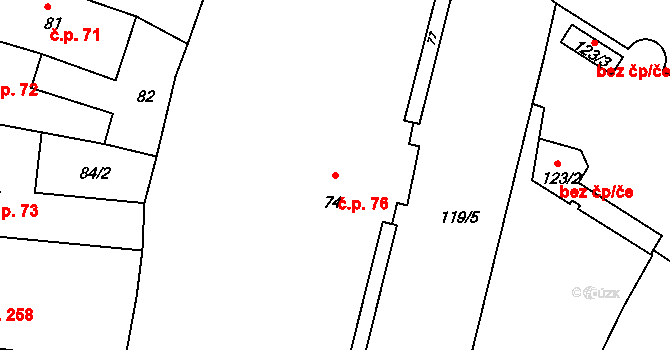 Litoměřice-Město 76, Litoměřice na parcele st. 74 v KÚ Litoměřice, Katastrální mapa