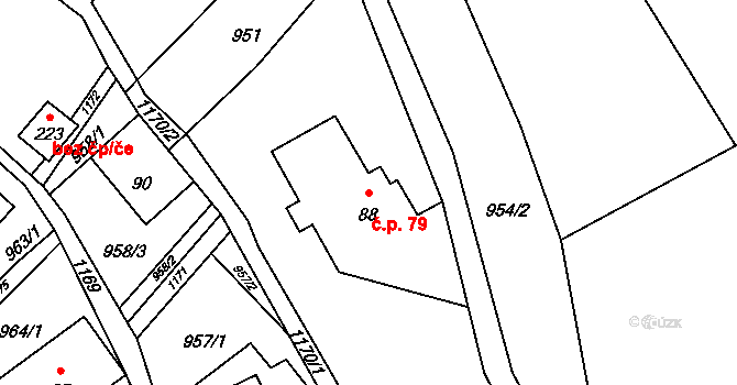 Lovečkovice 79 na parcele st. 88 v KÚ Lovečkovice, Katastrální mapa