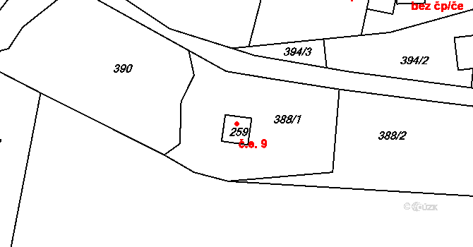 Volanov 9, Trutnov na parcele st. 259 v KÚ Volanov, Katastrální mapa