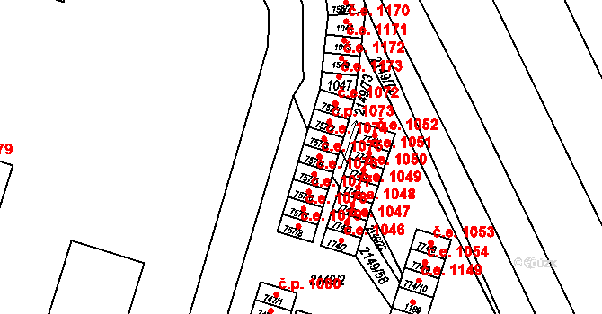 Dědice 1075, Vyškov na parcele st. 757/4 v KÚ Dědice u Vyškova, Katastrální mapa