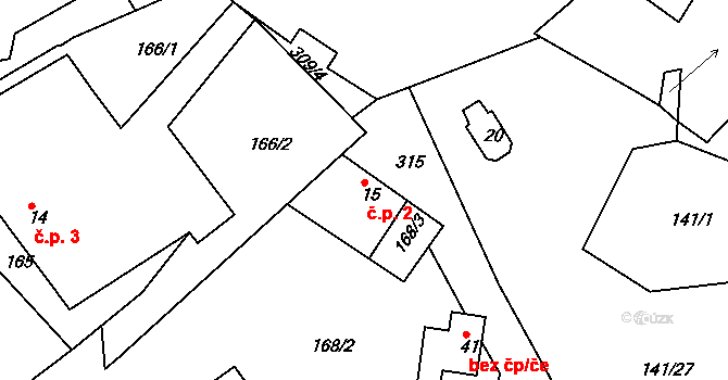Bedřichov 2, Pacov na parcele st. 15 v KÚ Bedřichov u Zhořce, Katastrální mapa