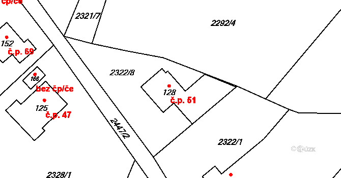 Řimovice 51 na parcele st. 128 v KÚ Řimovice, Katastrální mapa