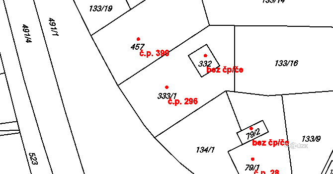 Heřmanice 296, Ostrava na parcele st. 333/1 v KÚ Heřmanice, Katastrální mapa