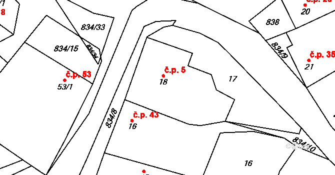 Křižínkov 5 na parcele st. 18 v KÚ Křižínkov, Katastrální mapa