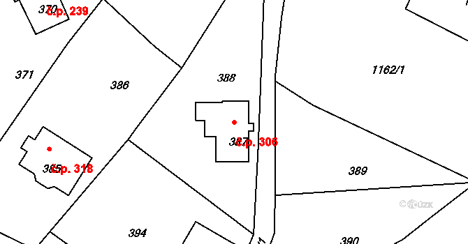 Dolní Chřibská 306, Chřibská na parcele st. 387 v KÚ Dolní Chřibská, Katastrální mapa