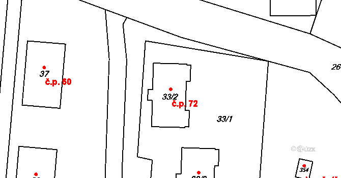 Milhostov 72 na parcele st. 33/2 v KÚ Milhostov, Katastrální mapa