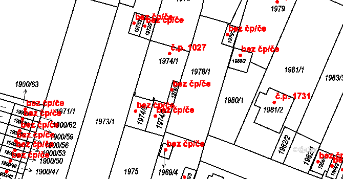 Teplice 39140971 na parcele st. 1974/7 v KÚ Teplice-Trnovany, Katastrální mapa