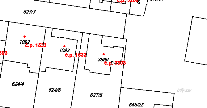 Zlín 3303 na parcele st. 3869 v KÚ Zlín, Katastrální mapa