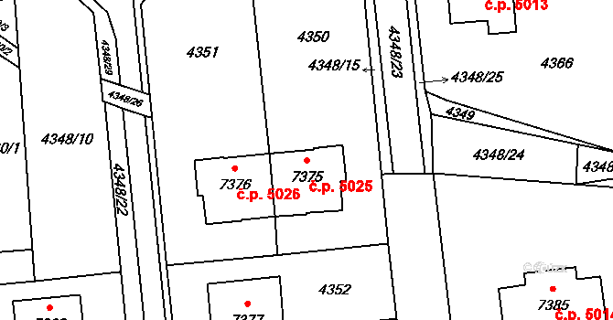 Zlín 5025 na parcele st. 7375 v KÚ Zlín, Katastrální mapa
