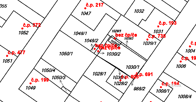 Lednice 42709971 na parcele st. 1030/2 v KÚ Lednice na Moravě, Katastrální mapa