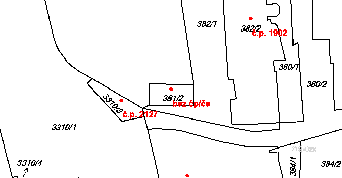Benešov 42744971 na parcele st. 381/2 v KÚ Benešov u Prahy, Katastrální mapa