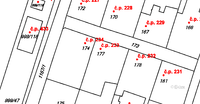 Oldřišov 233 na parcele st. 177 v KÚ Oldřišov, Katastrální mapa