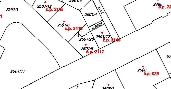 Předměstí 2117, Opava na parcele st. 2501/5 v KÚ Opava-Předměstí, Katastrální mapa