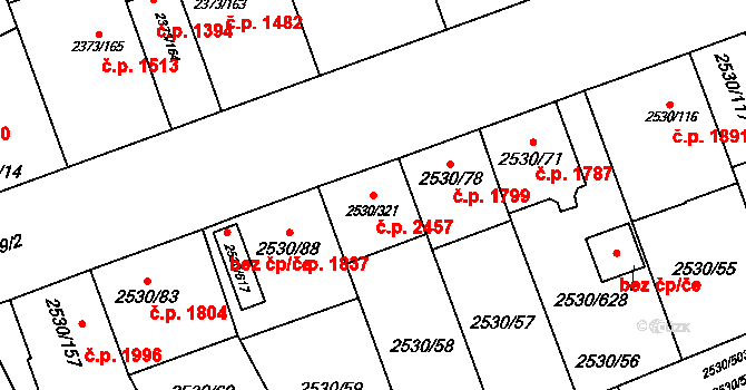 Předměstí 2457, Opava na parcele st. 2530/321 v KÚ Opava-Předměstí, Katastrální mapa