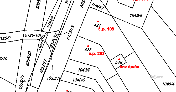 Popovice 293 na parcele st. 423 v KÚ Popovice u Uherského Hradiště, Katastrální mapa