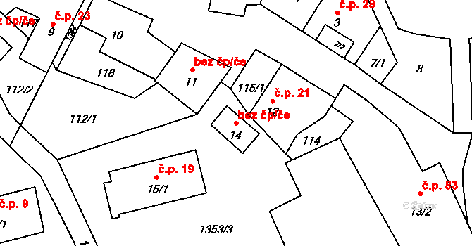 Libořice 47124971 na parcele st. 14 v KÚ Libořice, Katastrální mapa