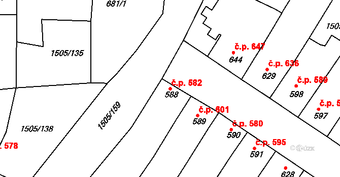 Ostrožské Předměstí 582, Uherský Ostroh na parcele st. 588 v KÚ Ostrožské Předměstí, Katastrální mapa