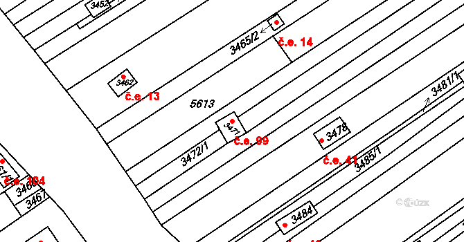 Hluk 99 na parcele st. 3471 v KÚ Hluk, Katastrální mapa