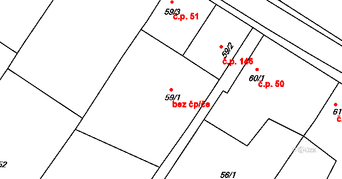 Štětí 48264971 na parcele st. 59/1 v KÚ Chcebuz, Katastrální mapa