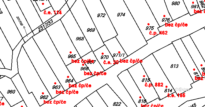 Dolní Bojanovice 20 na parcele st. 970/1 v KÚ Dolní Bojanovice, Katastrální mapa