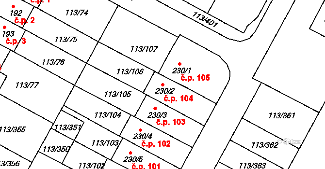 Čepirohy 104, Most na parcele st. 230/2 v KÚ Čepirohy, Katastrální mapa