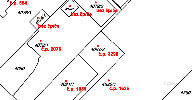 Teplice 3298 na parcele st. 4081/2 v KÚ Teplice, Katastrální mapa