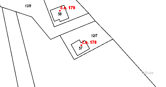 Klíny 178 na parcele st. 57 v KÚ Klíny II, Katastrální mapa
