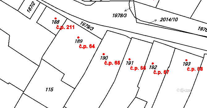 Ronov nad Doubravou 65 na parcele st. 190 v KÚ Ronov nad Doubravou, Katastrální mapa