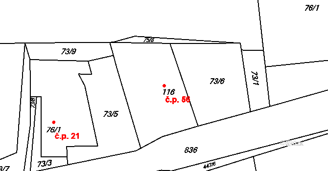 Bor u Chroustovic 56, Rosice na parcele st. 116 v KÚ Bor u Chroustovic, Katastrální mapa