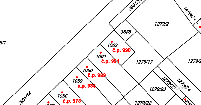 Hlinsko 991 na parcele st. 1061 v KÚ Hlinsko v Čechách, Katastrální mapa