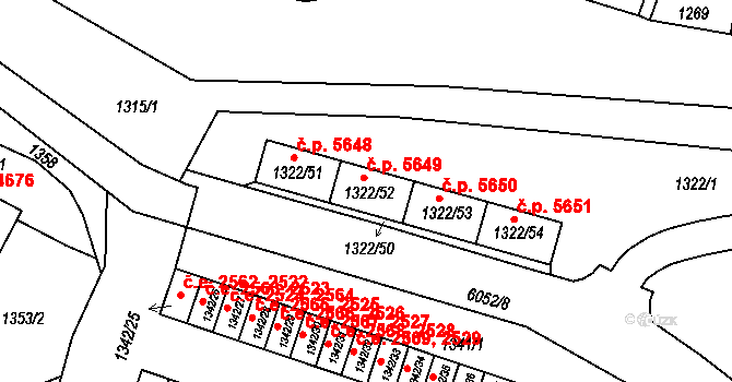 Jihlava 5649 na parcele st. 1322/52 v KÚ Jihlava, Katastrální mapa
