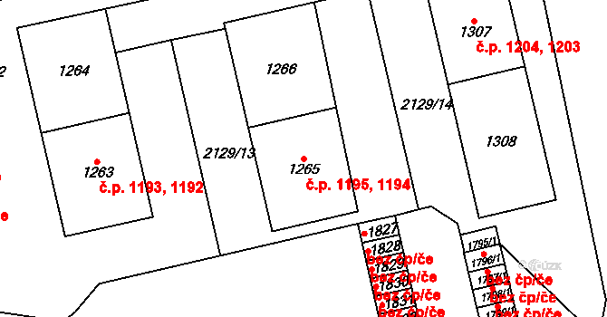 Choceň 1194,1195 na parcele st. 1265 v KÚ Choceň, Katastrální mapa