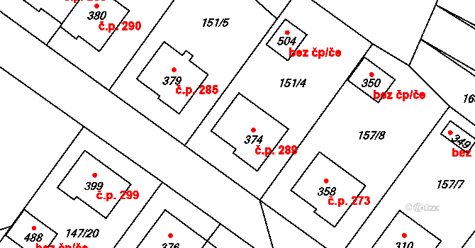 Mrákotín 289 na parcele st. 374 v KÚ Mrákotín u Telče, Katastrální mapa