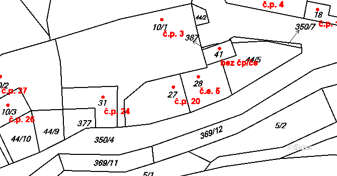 Drchkov 20, Dřínov na parcele st. 27 v KÚ Drchkov, Katastrální mapa