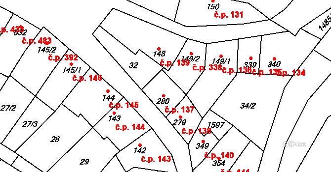 Kostelec nad Labem 137 na parcele st. 280 v KÚ Kostelec nad Labem, Katastrální mapa