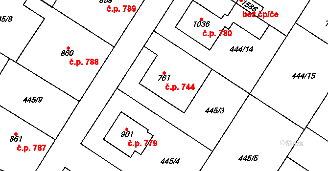 Kostelec nad Labem 744 na parcele st. 761 v KÚ Kostelec nad Labem, Katastrální mapa