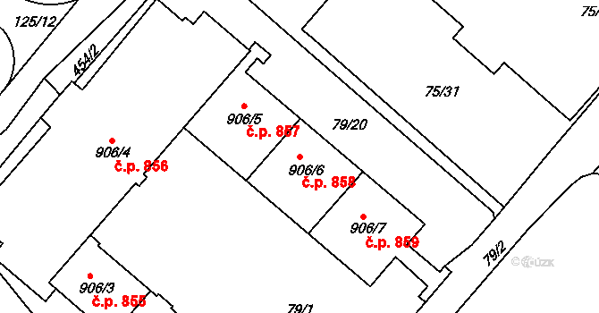 Neratovice 858 na parcele st. 906/6 v KÚ Neratovice, Katastrální mapa