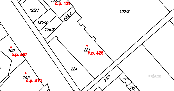 Libčice nad Vltavou 426 na parcele st. 121 v KÚ Letky, Katastrální mapa