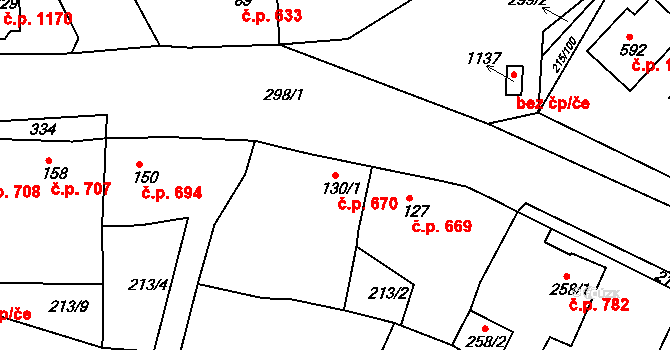 Rudná 670 na parcele st. 130/1 v KÚ Hořelice, Katastrální mapa
