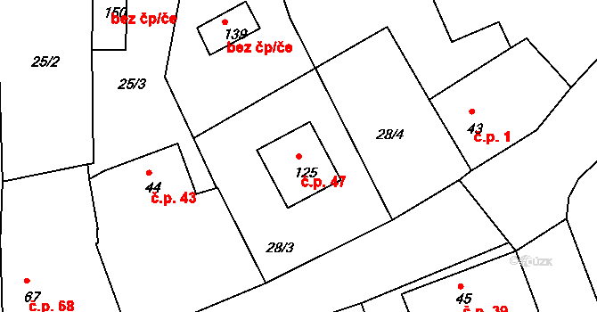 Borkovice 47 na parcele st. 125 v KÚ Borkovice, Katastrální mapa