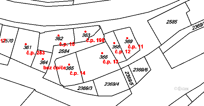 Sušice II 13, Sušice na parcele st. 366 v KÚ Sušice nad Otavou, Katastrální mapa