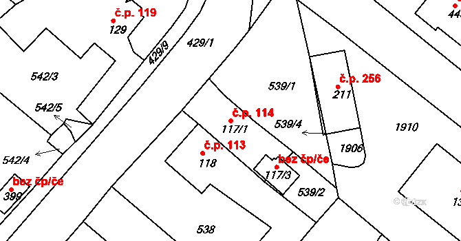 Hrádek 114 na parcele st. 117/1 v KÚ Hrádek u Rokycan, Katastrální mapa
