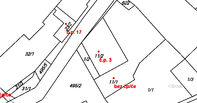 Ostrovec 3, Ostrovec-Lhotka na parcele st. 11/2 v KÚ Ostrovec u Terešova, Katastrální mapa